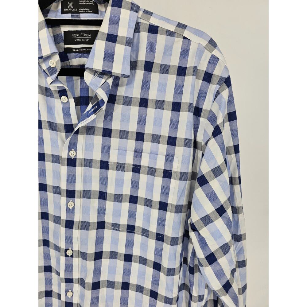 Nordstrom Mens Sz 16.5 35 Long Sleeve Button Up Dress Shirt Blue Plaid - Picture 2 of 5